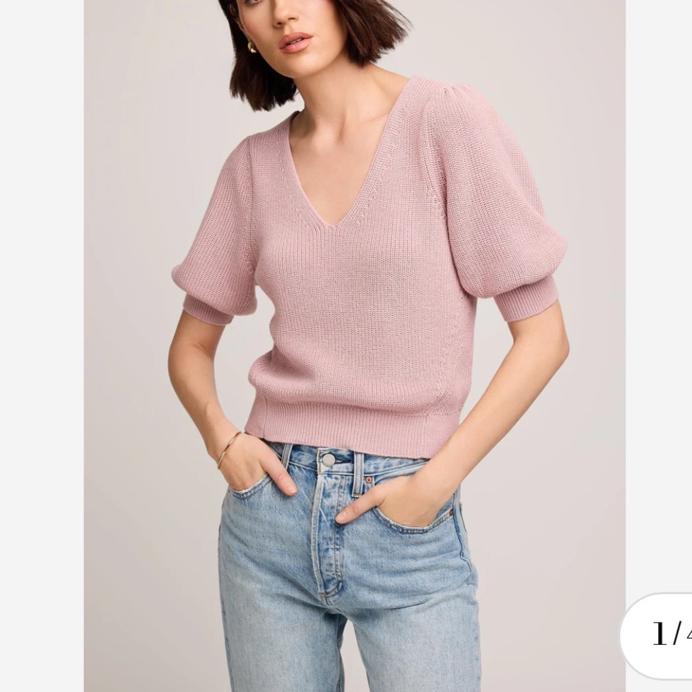 Gentle Fawn Phoebe Spring Green Feminine Soft V-Neck Sweater - Picture 3 of 11